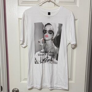 White Graphic T-Shirt with Lipstick Print